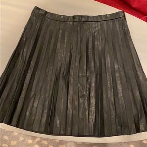 J Crew Black Leather Pleated Skirt